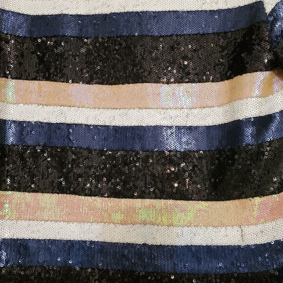 Forever 21 Striped Sequined Glam Boxy Night Out Festive Crew Neck Tee Shirt - Picture 4 of 5